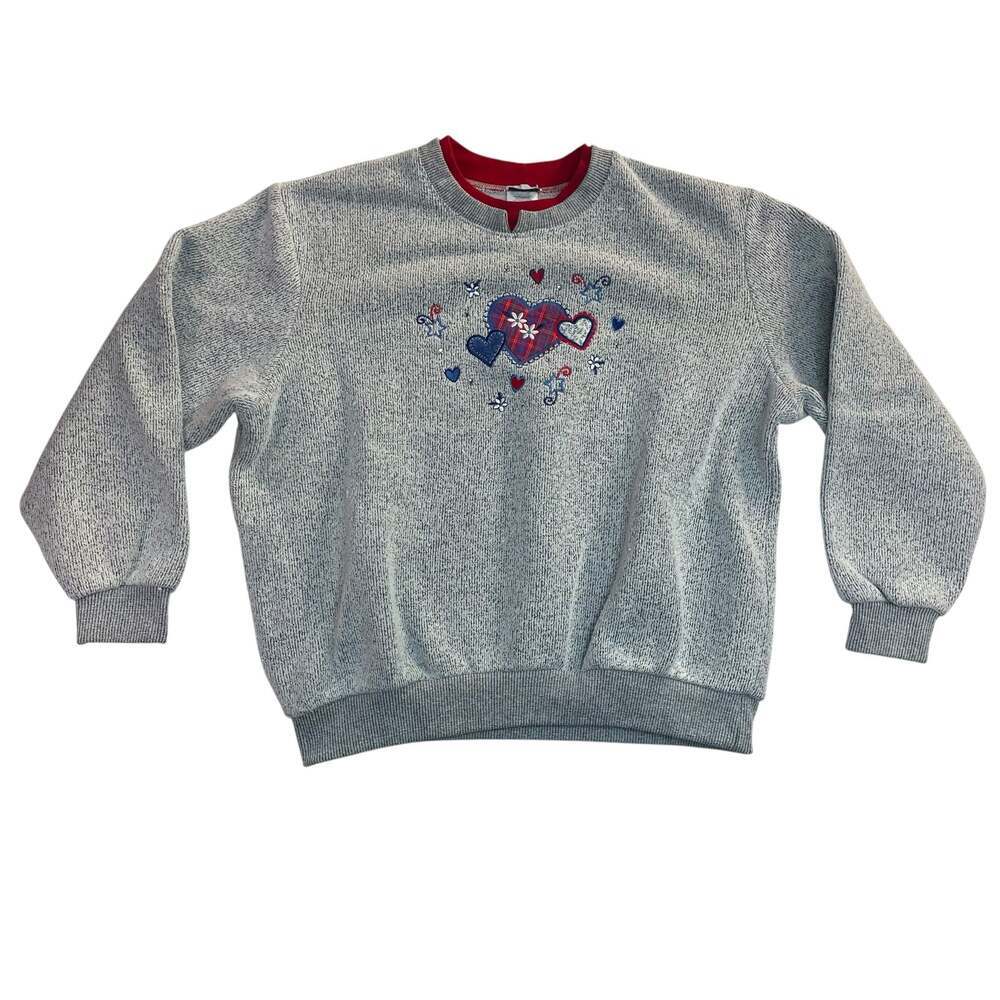 BonWorth Hearts Embroidered Sweatshirt Women’s M Petite Gray Fleece